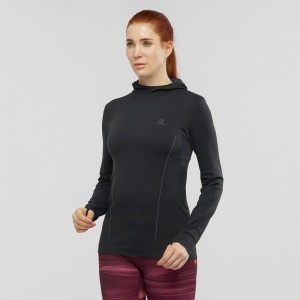 Chemise À Manches Longues Salomon Essential Seamless Encapuchonné Femme Noir | 93801-ZQRJ