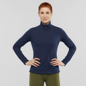 Pulls De Golf Salomon Essential Lightwarm Femme Bleu Marine | 15403-EDVC