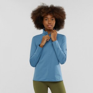 Pulls De Golf Salomon Essential Lightwarm Femme Bleu | 98504-NYDG