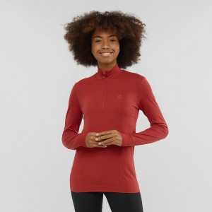 Pulls De Golf Salomon Essential Seamless Femme Rouge | 84375-EZYQ