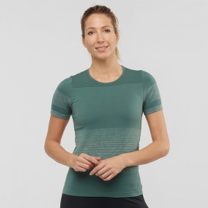 T Shirts Salomon Essential Move On Seamless Femme Vert | 69481-XDNS