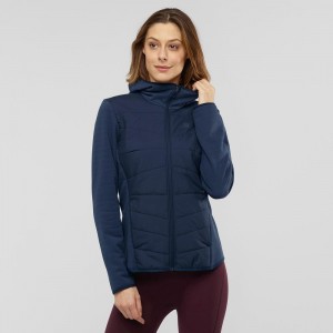 Vestes De Ski Salomon Radiant Hybride Hoodie W Femme Bleu Marine | 04856-GSVF