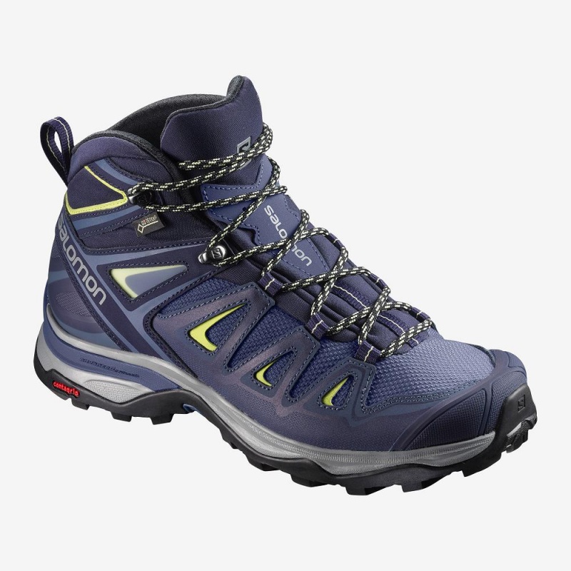 Bottes de Marche Salomon X Ultra 3 Larges Mid Gore-Tex Femme Bleu | 87934-UNAX