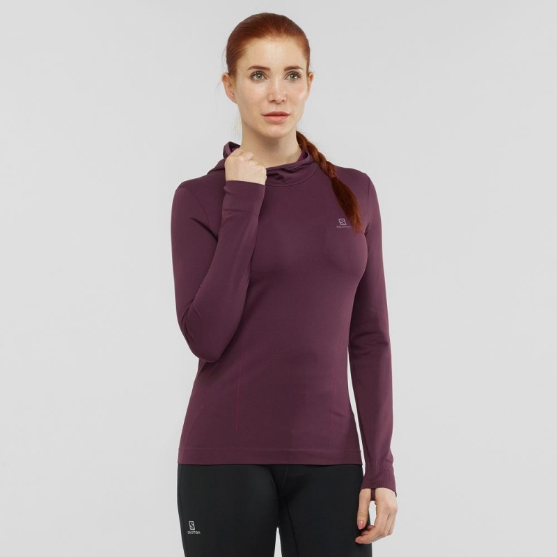 Chemise À Manches Longues Salomon Essential Seamless Encapuchonné Femme Violette | 49357-BXYF