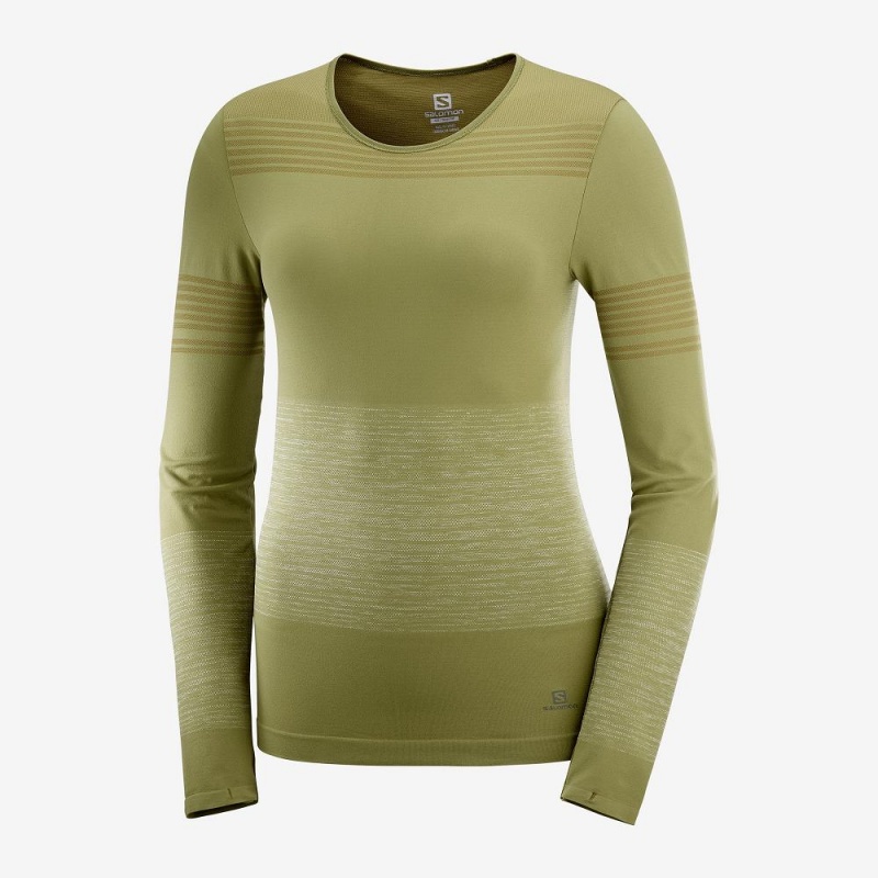 Chemise À Manches Longues Salomon Essential Move On Seamless Femme Vert | 32987-GTHE