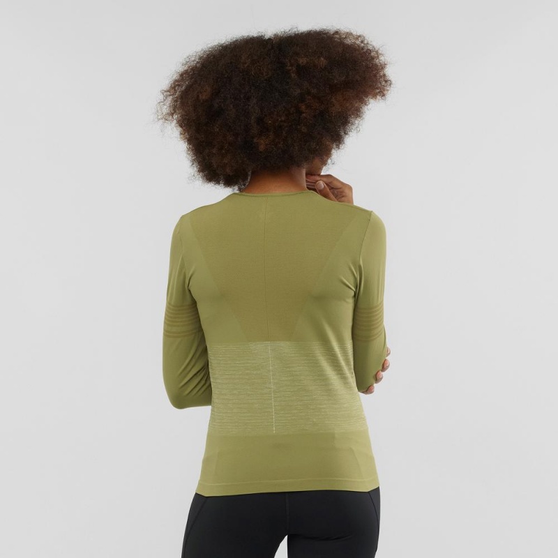 Chemise À Manches Longues Salomon Essential Move On Seamless Femme Vert | 32987-GTHE