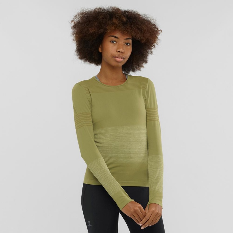 Chemise À Manches Longues Salomon Essential Move On Seamless Femme Vert | 32987-GTHE