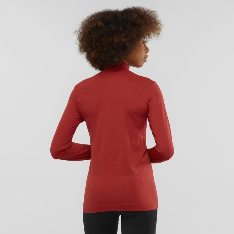 Pulls De Golf Salomon Essential Seamless Femme Rouge | 84375-EZYQ