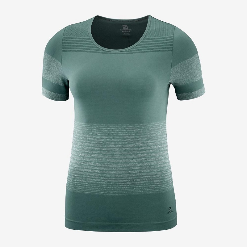 T Shirts Salomon Essential Move On Seamless Femme Vert | 69481-XDNS